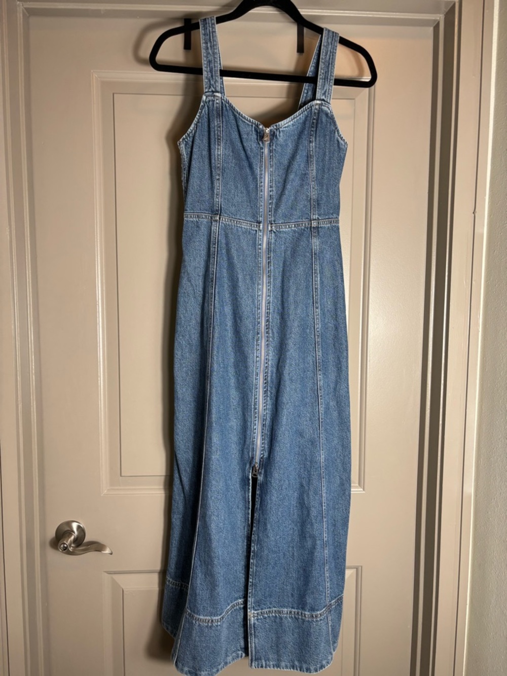 GAP Denim Maxi Dress XXS Front Zip Smocked Back Medium Wash